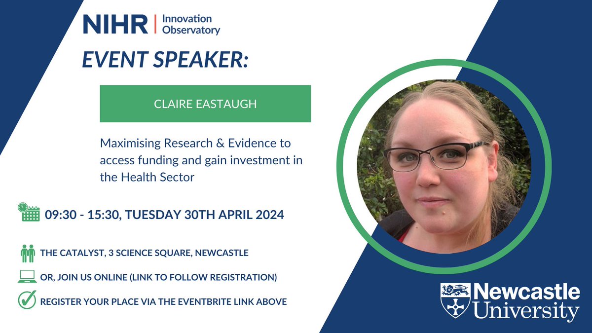 📢Meet the speakers! Our next speaker for our 'Maximising Research & Evidence to access funding and gain investment in the Health Sector' event is Claire Eastaugh, a Research Assistant & Information Specialist @NIHRIO & @UniofNewcastle More info here: lnkd.in/eVkVbTuj