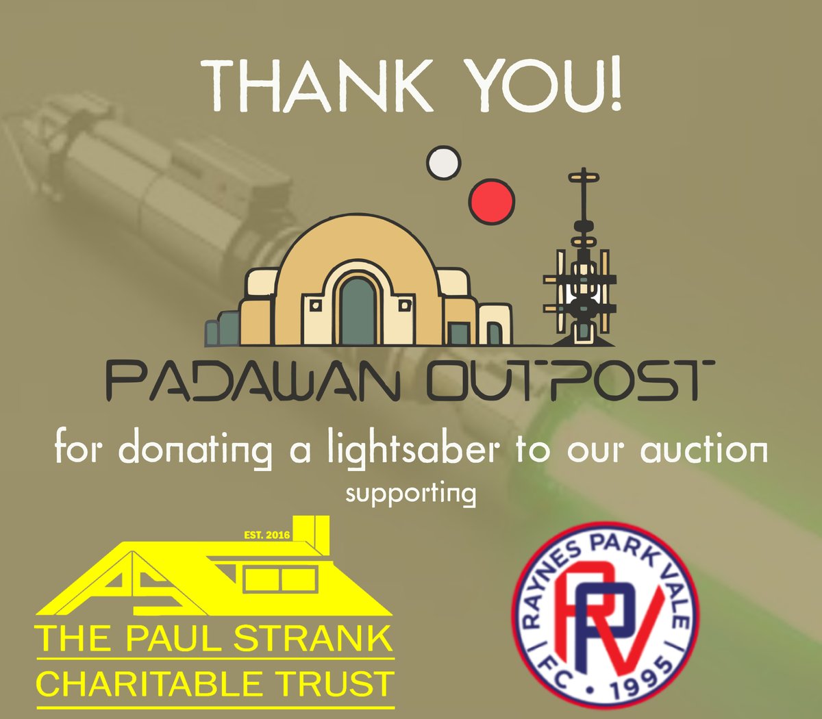 A huge thank you to @padawanoutpost for donating a custom lightsaber towards our auction for this Saturday's event at The Light House!