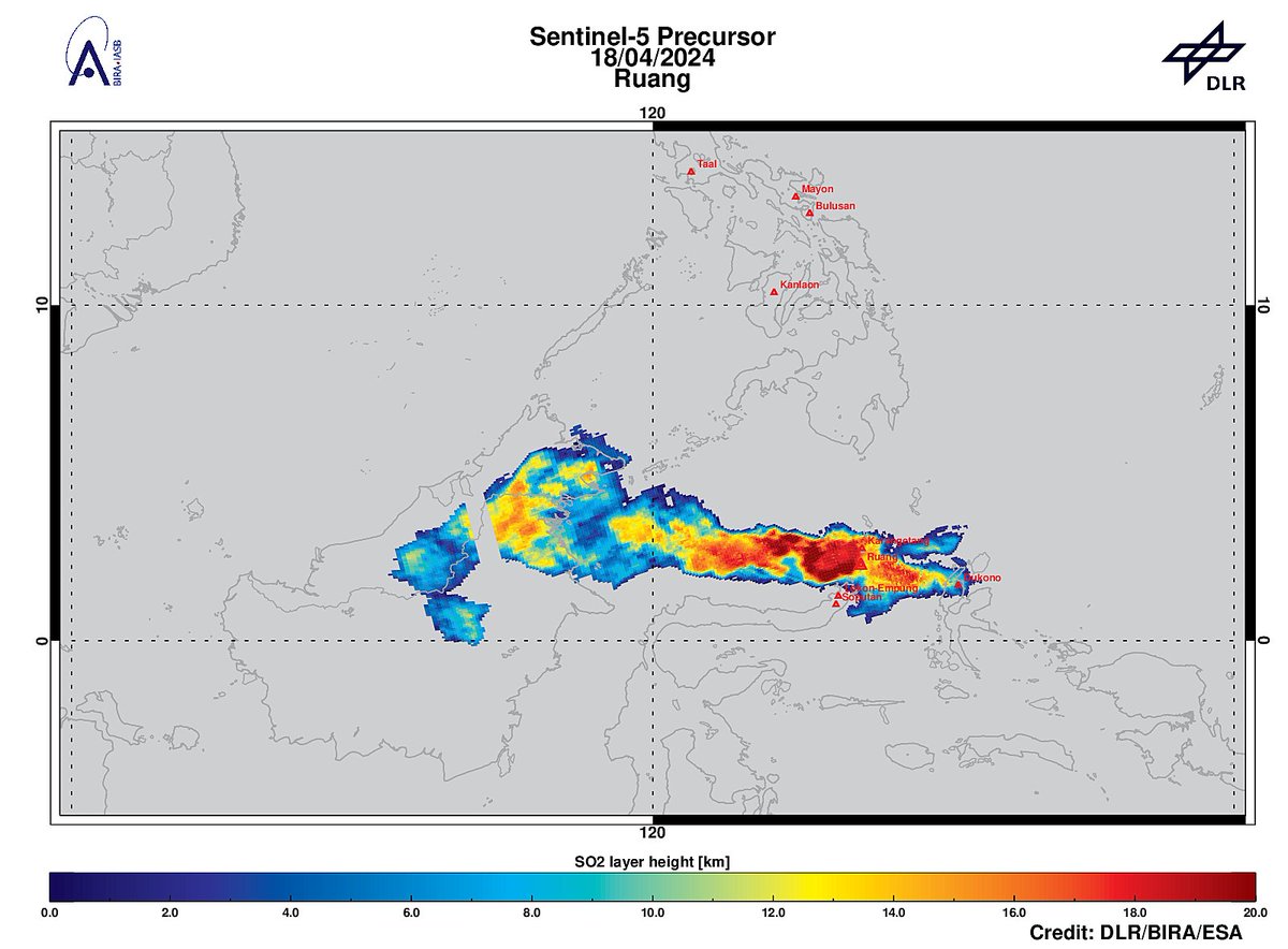 Retrieved height of the SO2 plume from #Ruang eruption, based on #TROPOMI data. #DLR_inpuls @tropomi #S5p #Sentinel5p @DLR_en @BIRA_IASB @ESA_EO #SO2LH