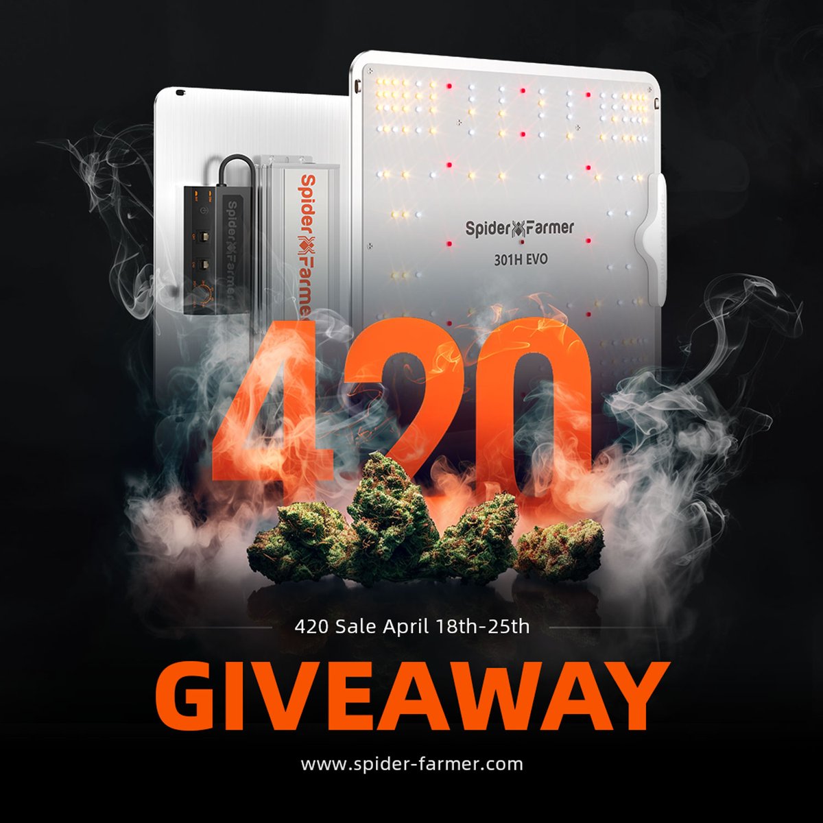 🥳Spider Farmer 420 is here! From April 18-25, Save up to 20% on select products. A new 420 GIVEAWAY is here! 🎁Prize: SF1000 EVO RULE: 1⃣Follow us 2⃣Like & RT 3⃣Turn MY noti on 4⃣Tag 3 friends Deadline：4.30 🤞Good luck! spider-farmer.com #spiderfarmer420 #Giveaway
