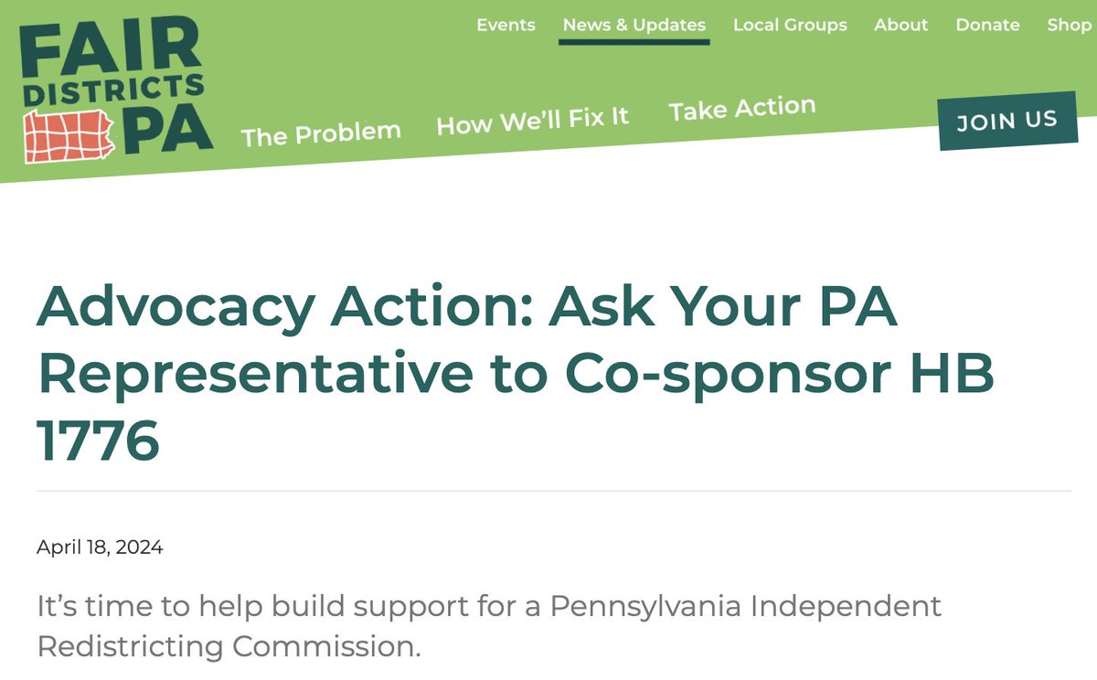 Yesterday @RepSamuelson & Rep Mark Gillen introduced House Bill 1776 to create an independent redistricting commission for PA congressional, House & Senate districts. 37 reps have signed on so far. Check if yours is one. If so, say thanks. If not, ask why. fairdistrictspa.com/updates/its-ti…