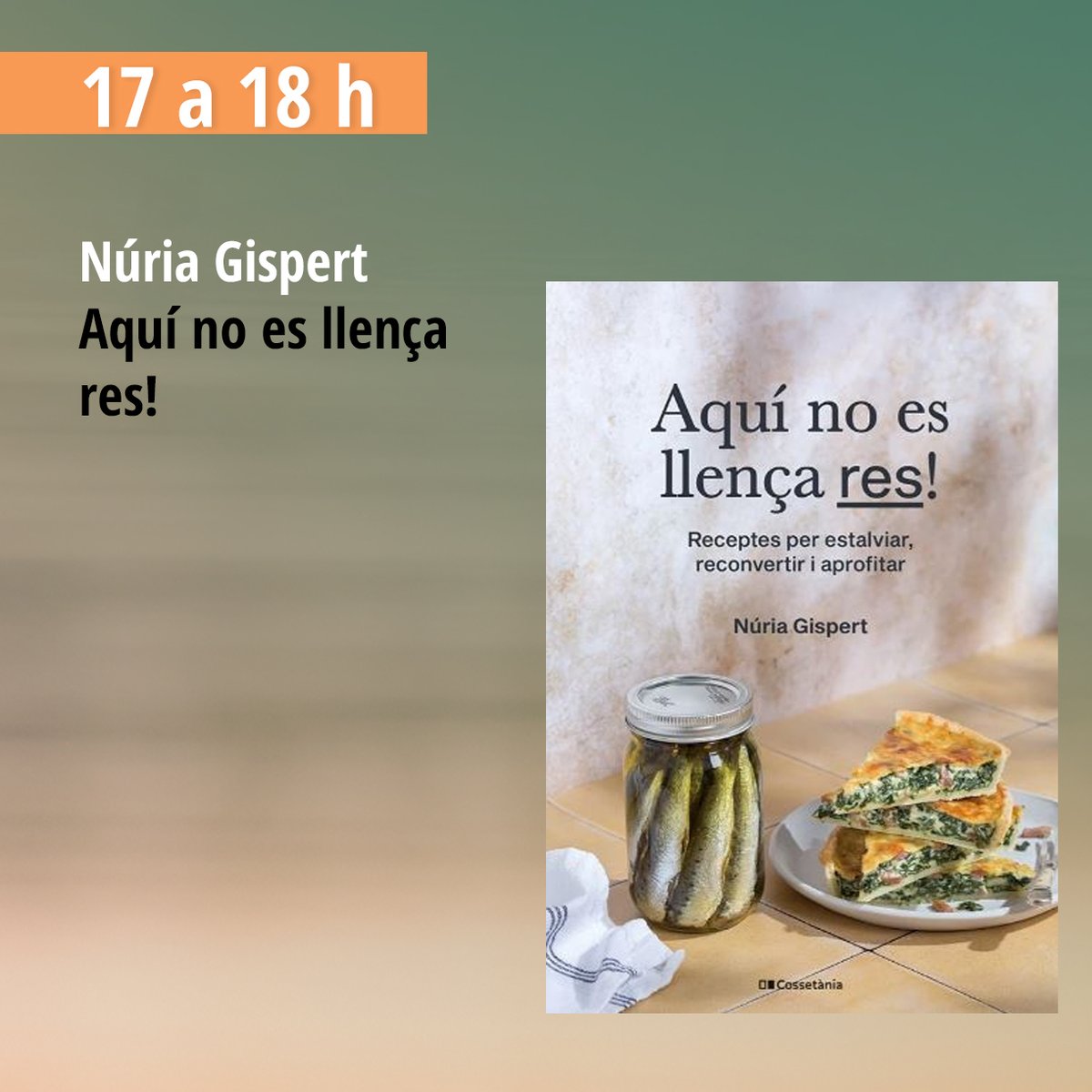 oryxnatura's tweet photo. 🟠 17 a 18 h
— Núria Gispert @nuriagispert  
📖 Aquí no es llença res! @Cossetania https://t.co/EG0l9l6cq5