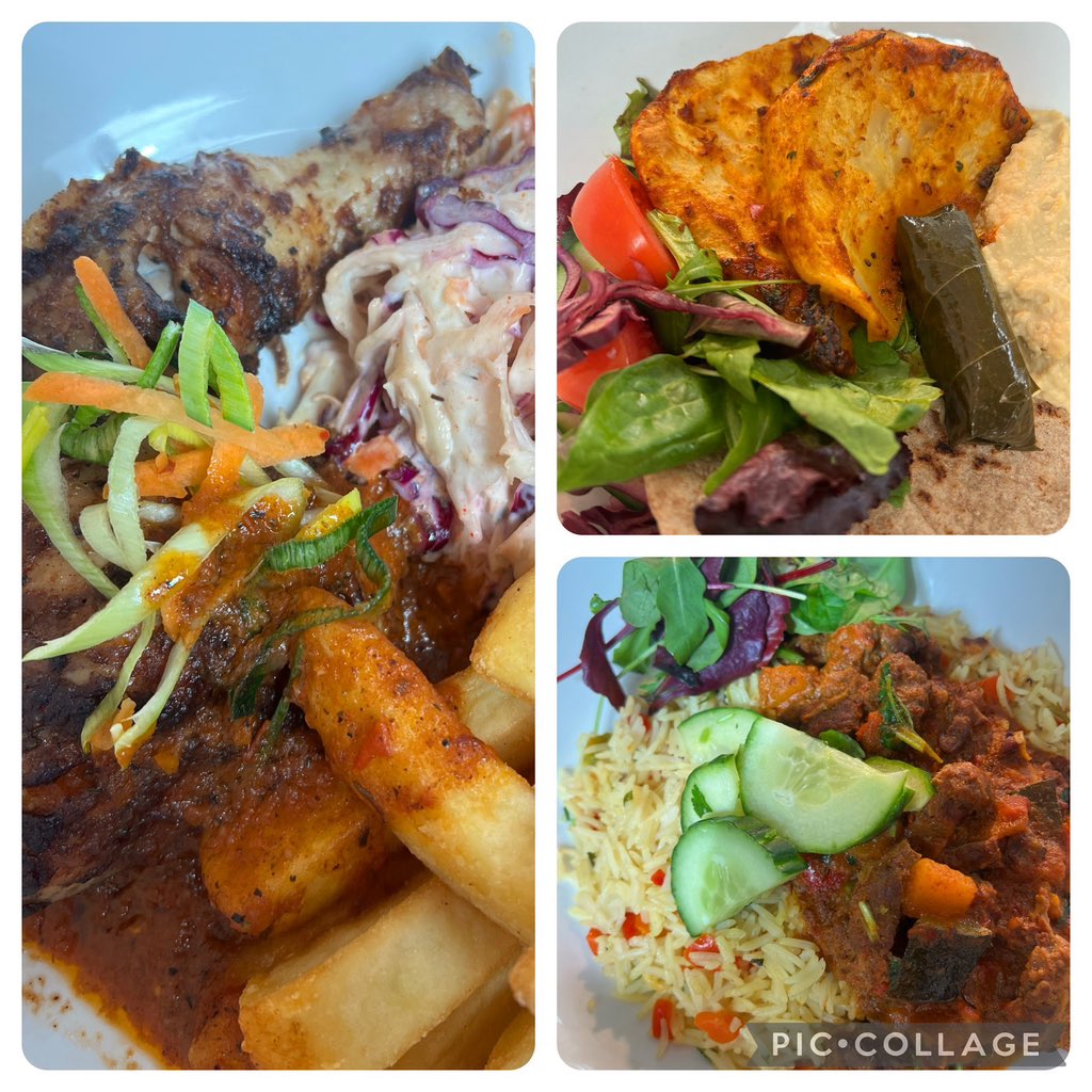 In the EDUkitcen at St Peter’s we are serving: -Celeriac Shawarma, Pitta, Humus and Cabbage -Jerk Chicken Leg, Slaw and Chips -Thai Red Beef Curry and Vegetable Rice @LoveBritishFood #greathospitalfood