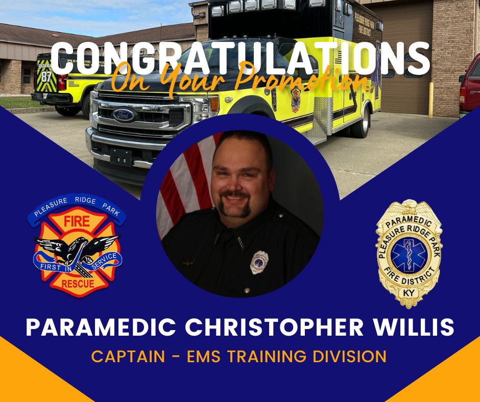PRPFire's tweet photo. We have a couple promotions to announce:
- Congratulations to Paramedic Chris Willis, promoted to Captain - EMS Training Division.
- Congratulations to Paramedic Rachel Wilhelmus, promoted to Captain - 1st Platoon EMS Supervisor https://t.co/7Pg48gakgS