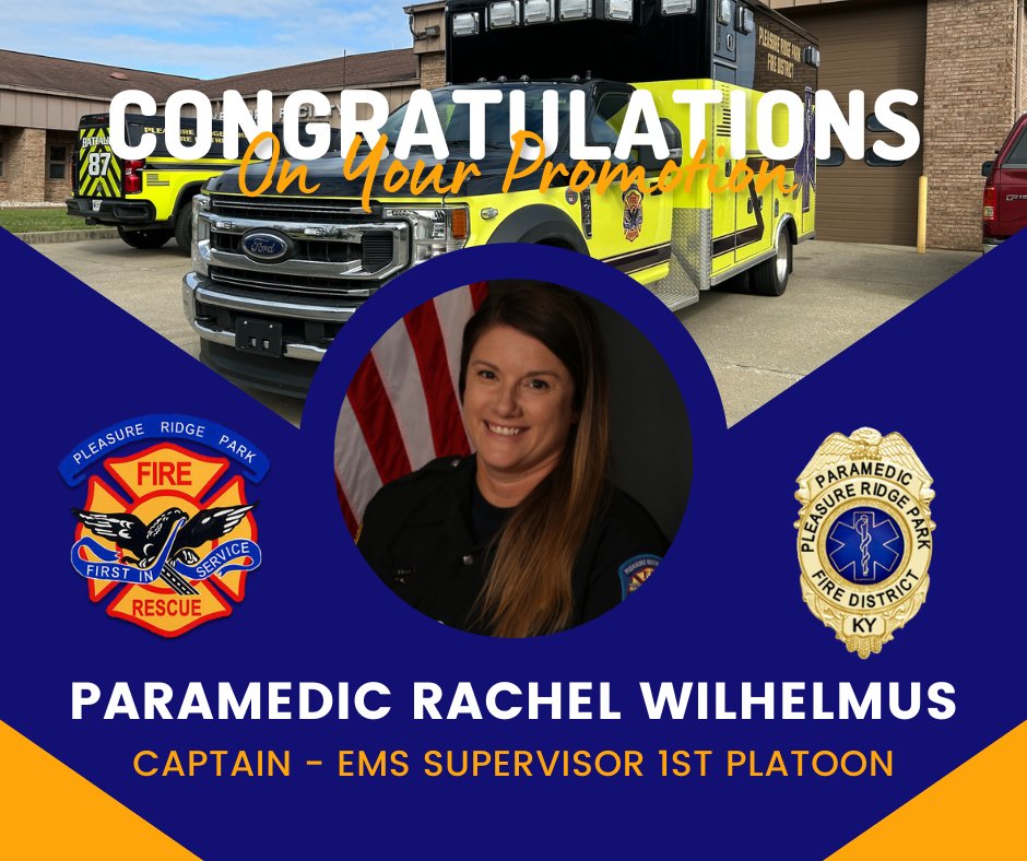 PRPFire's tweet photo. We have a couple promotions to announce:
- Congratulations to Paramedic Chris Willis, promoted to Captain - EMS Training Division.
- Congratulations to Paramedic Rachel Wilhelmus, promoted to Captain - 1st Platoon EMS Supervisor https://t.co/7Pg48gakgS