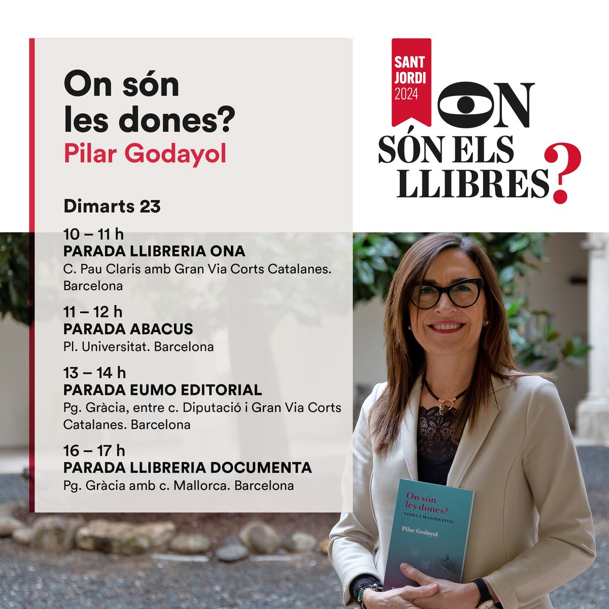 ✍️ Per Sant Jordi, regala o regala't un llibre signat! Aquesta Diada trobaràs els autors d'Eumo a Barcelona, Vilanova i la Geltrú o Vilafranca del Penedès 🐉🌹. 

✍️#PilarGodayol
 📕'On són les dones? Vides i manifestos'