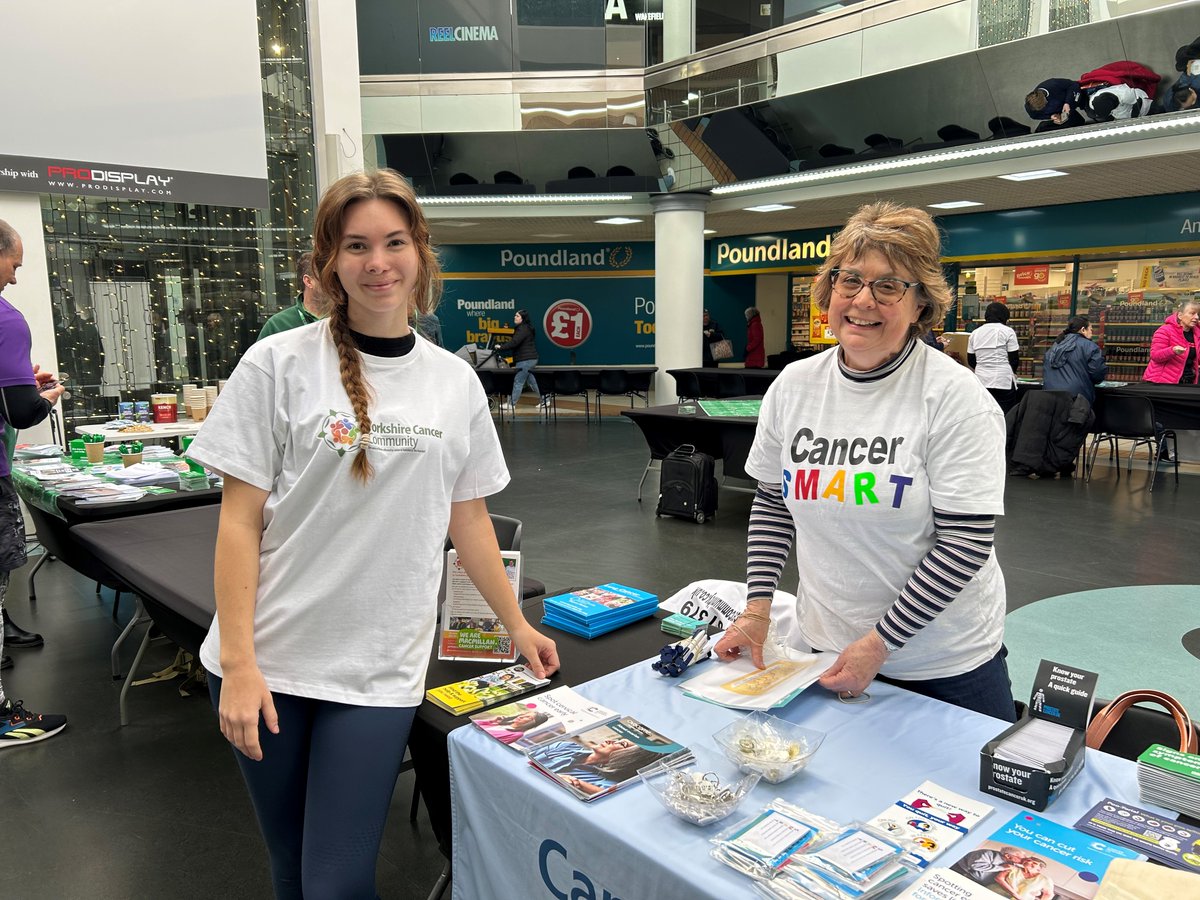 WYHCanAlliance's tweet photo. Jill Long and volunteer Lauren from @YCC_info busy setting up their stall at today's Wellbeing event at the Ridings shopping centre in Wakefield to increase awareness of the valuable work they do.

@macmillancancer

#CancerAwareness #CancerResearch https://t.co/U51fH8usIu