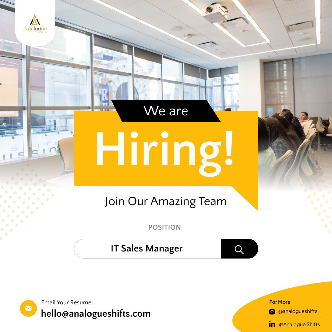 Do you have proven track record in IT sales, with a strong understanding of technology solutions and industry trends?

If you have a strategic mindset and a drive for success, we want to hear from you!

Apply now! 
Email hello@analogueshifts.com

#Hiring #ITSalesManager #TechJobs