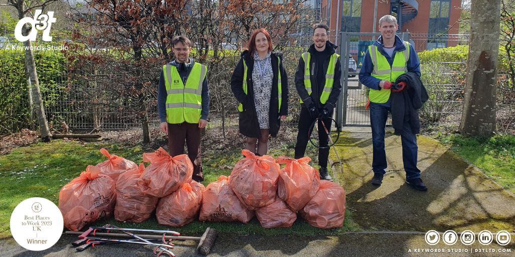 It was that time again last week as a few members of the d3t team once again took to the streets to help clean the local area around our studio! In total 10 bags of litter were collected in just under an hour. Well done all! Go Team! #GoTeam #KeywordsStudios #litterpick