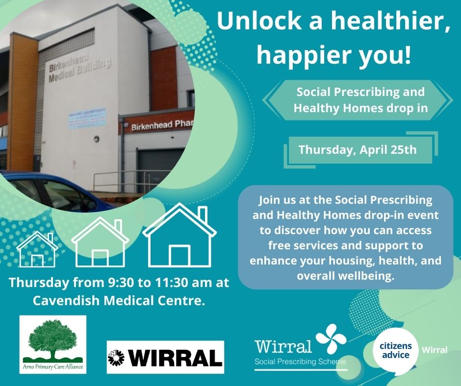 Ready to take charge of your health & happiness? Join us at the #SocialPrescribing & #HealthyHomes drop-in event!🏡💪Discover FREE services to boost your housing, health, & overall #Wellbeing ! 🌈✨ 
🗓: Thursday, April 25th 
🕤: 9:30 - 11:30 am 
📍: @CAVENDISHMC 
#HealthyLiving