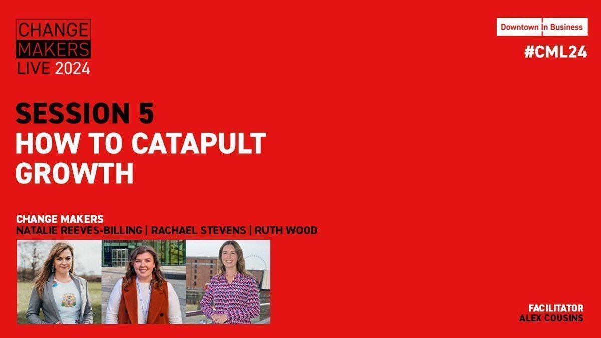 DowntownBusines's tweet photo. Our #CML24 talk ‘How To Catapult Growth’ facilitated by Alex Cousins, Business Director of @CPCatapult, features Change Makers Rachael Stevens (@KQLiverpool), @BillingReeves (Author) and Ruth Wood (Chief Exec @Mersey_Maritime) discussing business growth and inclusive innovation. https://t.co/4K0w3V2LFD
