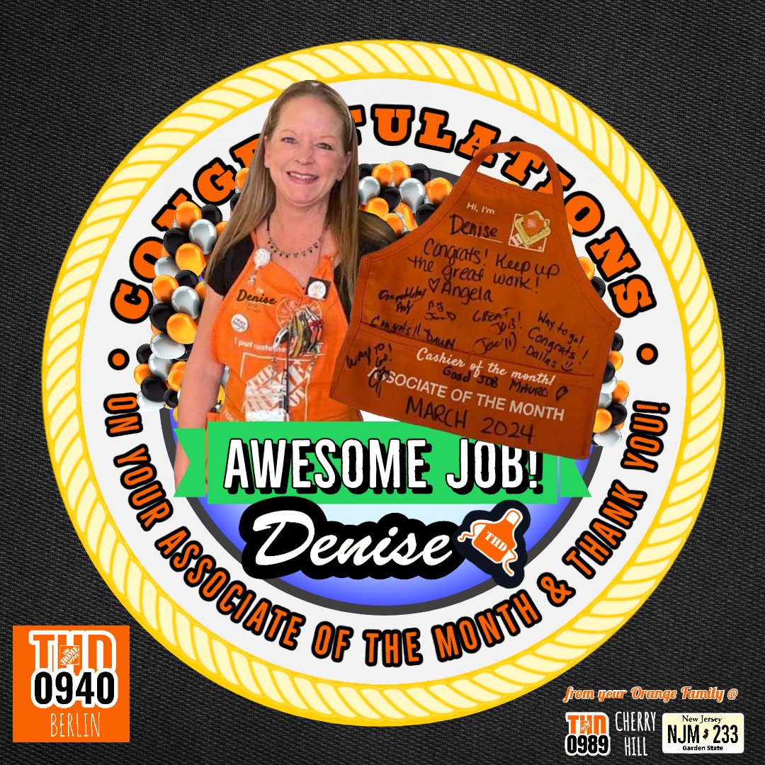thd0989's tweet photo. Celebrating Denise Kinney of #Thd0940 for her Cashier of the month award for March! #way2go #CashierAward #thankyou #get #livingourvalues #Recognition #orangefamily #bleedorange #awesomejob #thd0940 #creatingshareholdervalue #homedepot0940 #homedepotBerlin #cashier #awesomejob https://t.co/OCJUlzxNnv
