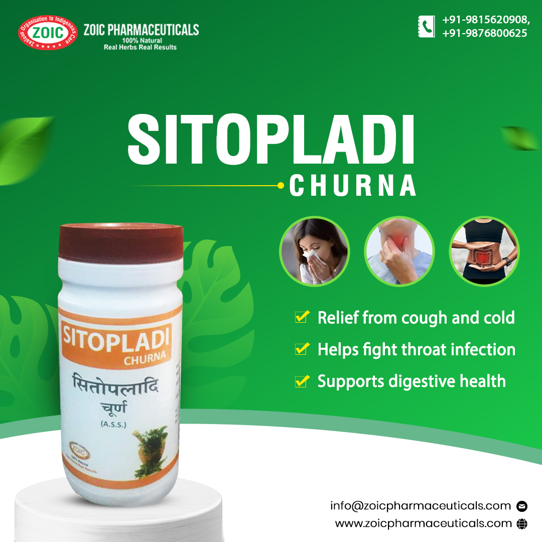 Introducing Sitopladi Churna By Zoic Pharmaceuticals 
Call us at +91-9815620908, +91-9876800625 
zoicpharmaceuticals.com| info@zoicpharma.com| 
. 
. 
#zoicpharmaceuticals #contractmanufacturing #PCDpharmafranchise #india #thirdpartymanufacturing