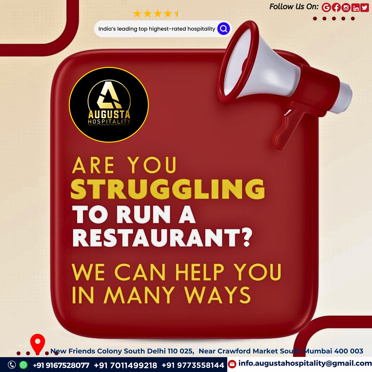 AugustaM95267's tweet photo. If you are facing similar problems then consult us today for smoother working.
Our services and expertise consultation for all across India and overseas too.
#operationmanagment #hospitalityconsulting #consulting #hospitalitymanagement #project #management #experthospitality https://t.co/qOYIBS0Q4T