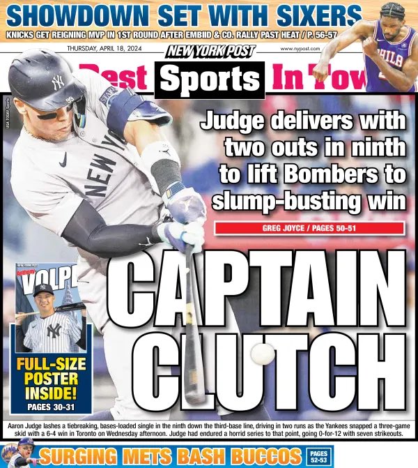 I’m gonna go get the papers, get the papers: back page edition. Battle of the @Yankees @TheJudge44 #tabloidheds.