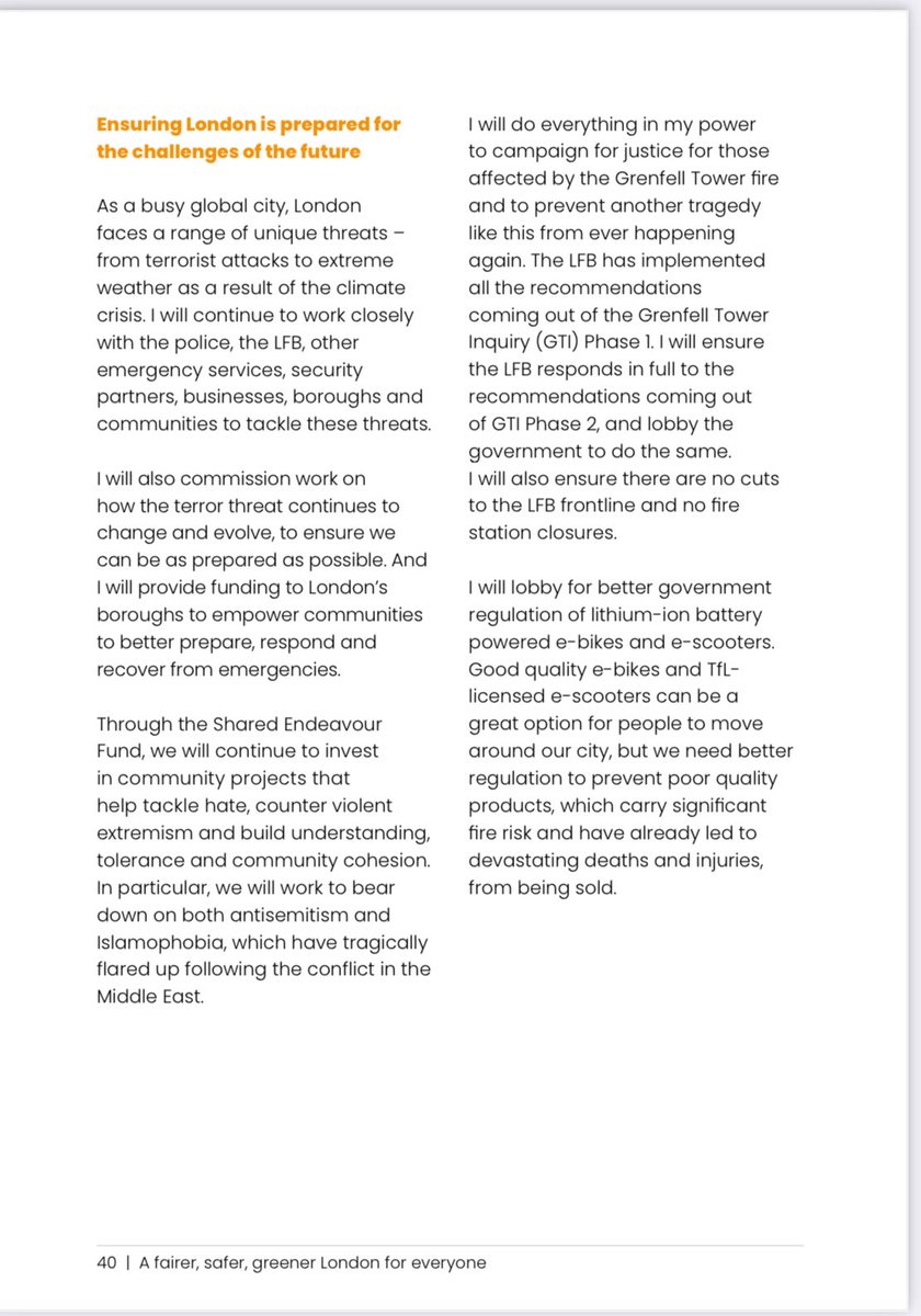 ⁦⁦@SadiqKhan⁩ manifesto has been released today. Great to see he has pledged No cuts the the London Fire Brigade frontline and No station closures again. This is a promise he has kept every term that he has served as The Mayor of London. sadiq.london/manifesto/fore…