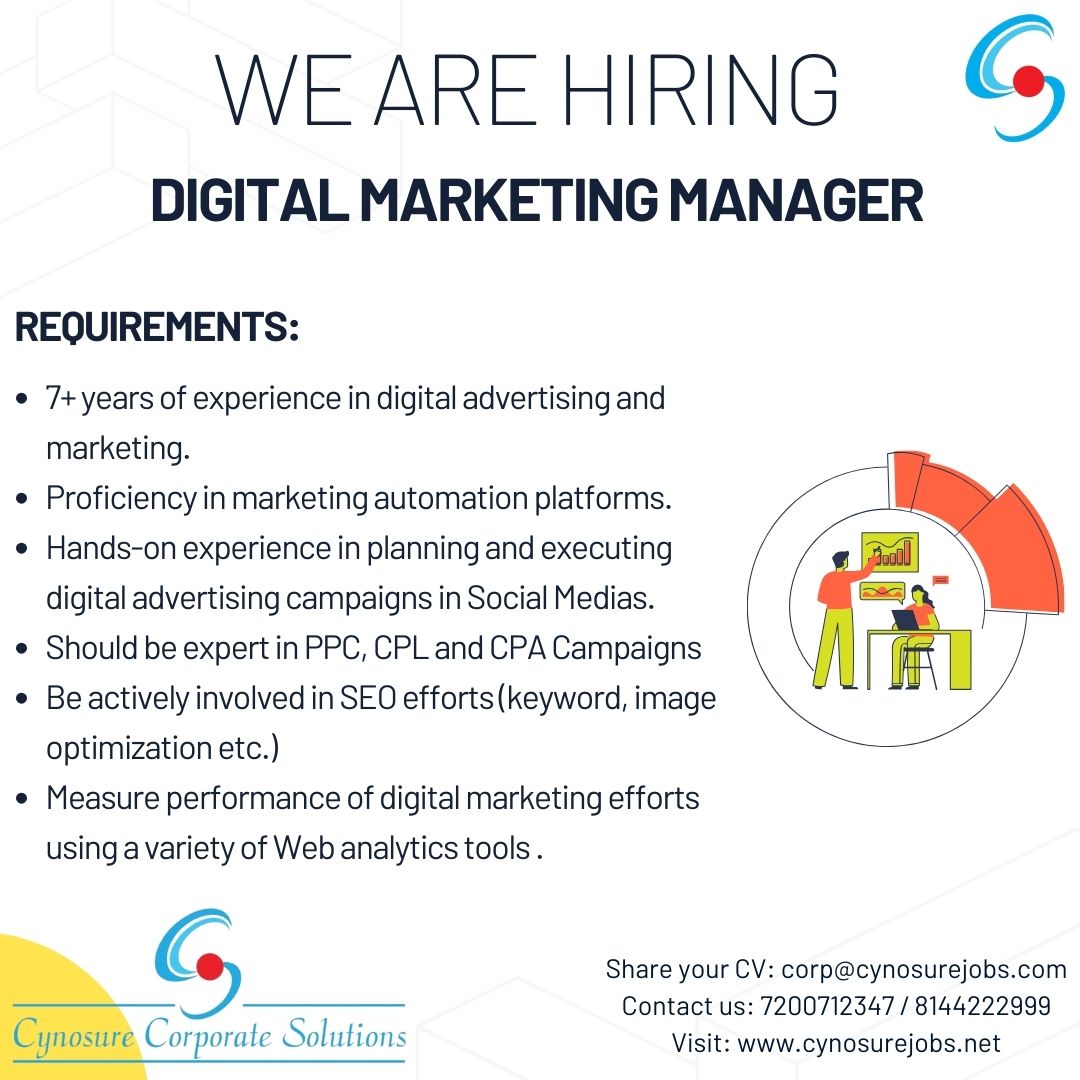 Hi all,

We are hiring Digital Marketing Manager in Chennai.

Apply Now: jobs.cynosurejobs.net/jobs/Careers/2… 
Call: 7200712347/8144222999
Email: corp@cynosurejobs.com

#digitalmarketing #SEO #SEM #trends #campaigns #PPC #socialmedia #cynosure #jobopenings #chennaijobs