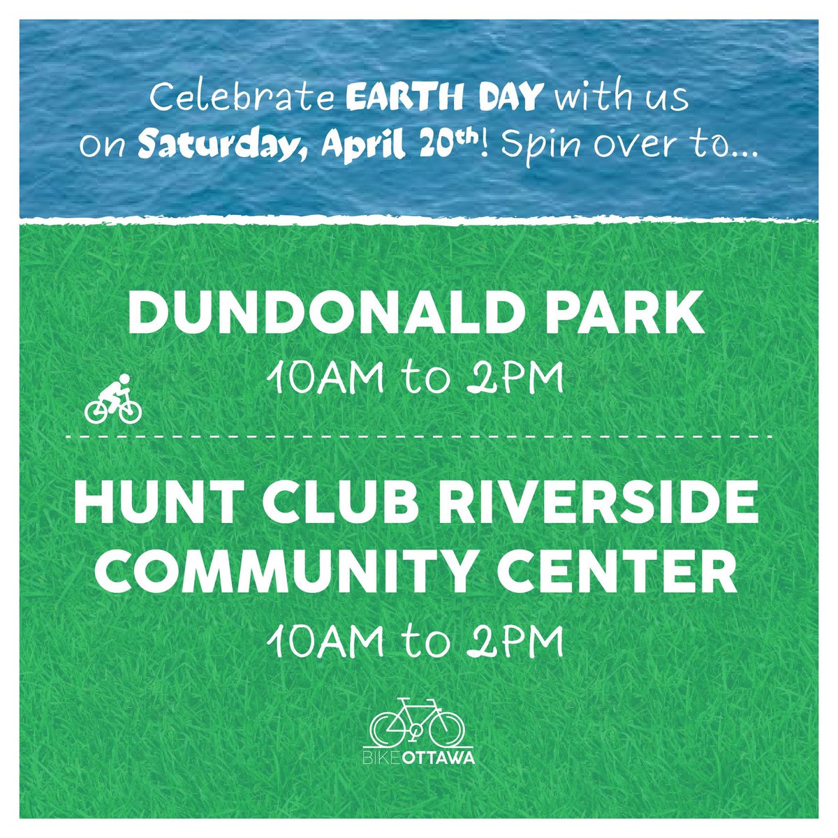Excited to take part in Earth Day celebrations alongside amazing organizations who are working towards making Ottawa a healthier city. 
@EcologyOttawa @ForourkidsO @OSEAN_Ottawa 

Come chat with us!

10-2 Dundonald
10-1 Hunt Club Riverside CC
 #ottbike #ottroll #ottwalk #ottcity