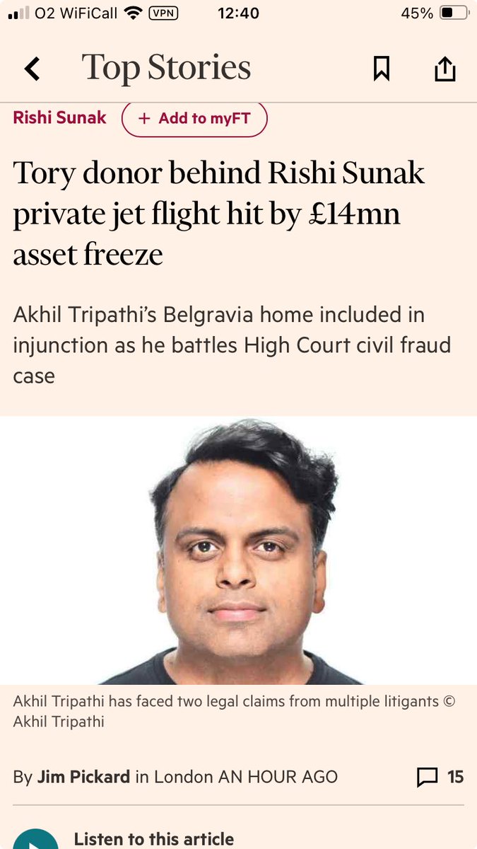 Tory donor who paid for Sunak’s private jet flight. Got access to PM and senior ministers. Assets frozen for fraud. The donations-for-access were however legal. That’s the #everydaycorruption of our system.