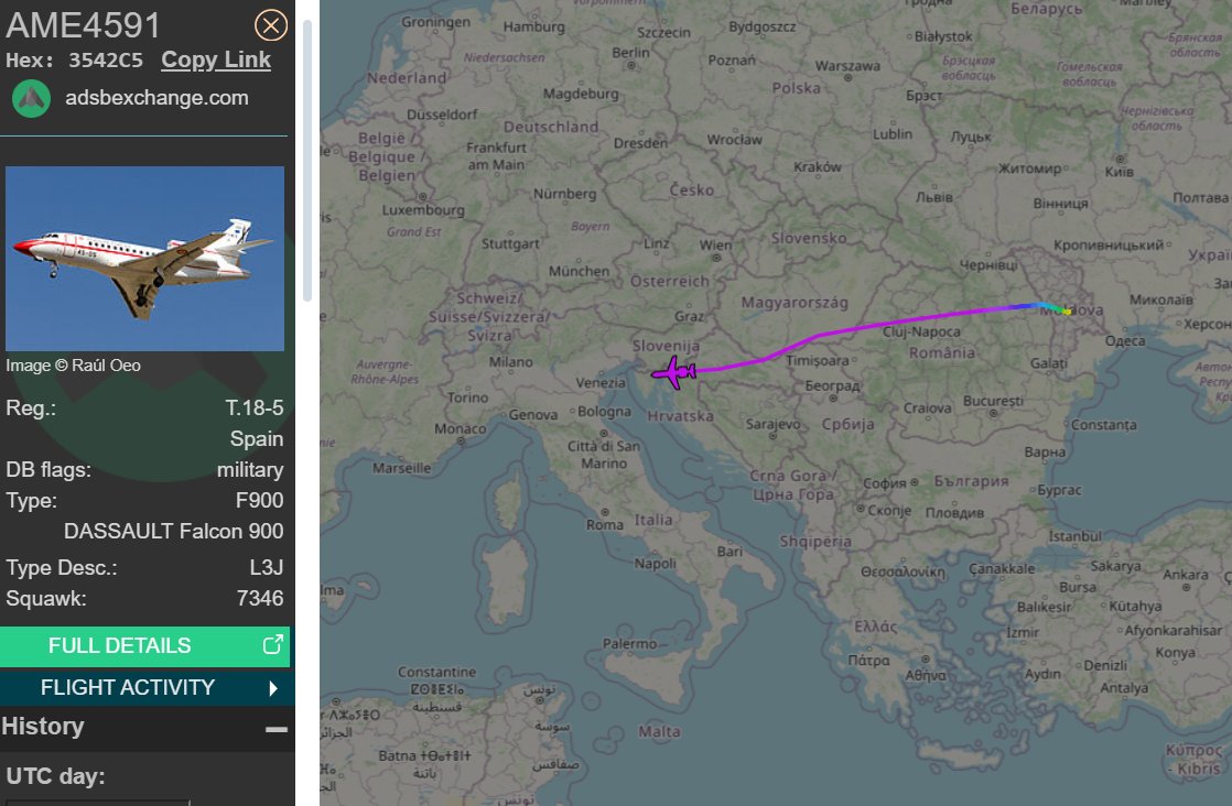 SPAIN MIL AME4591 Dassault Falcon returning from Chisinau, Moldova, flew in yesterday.
