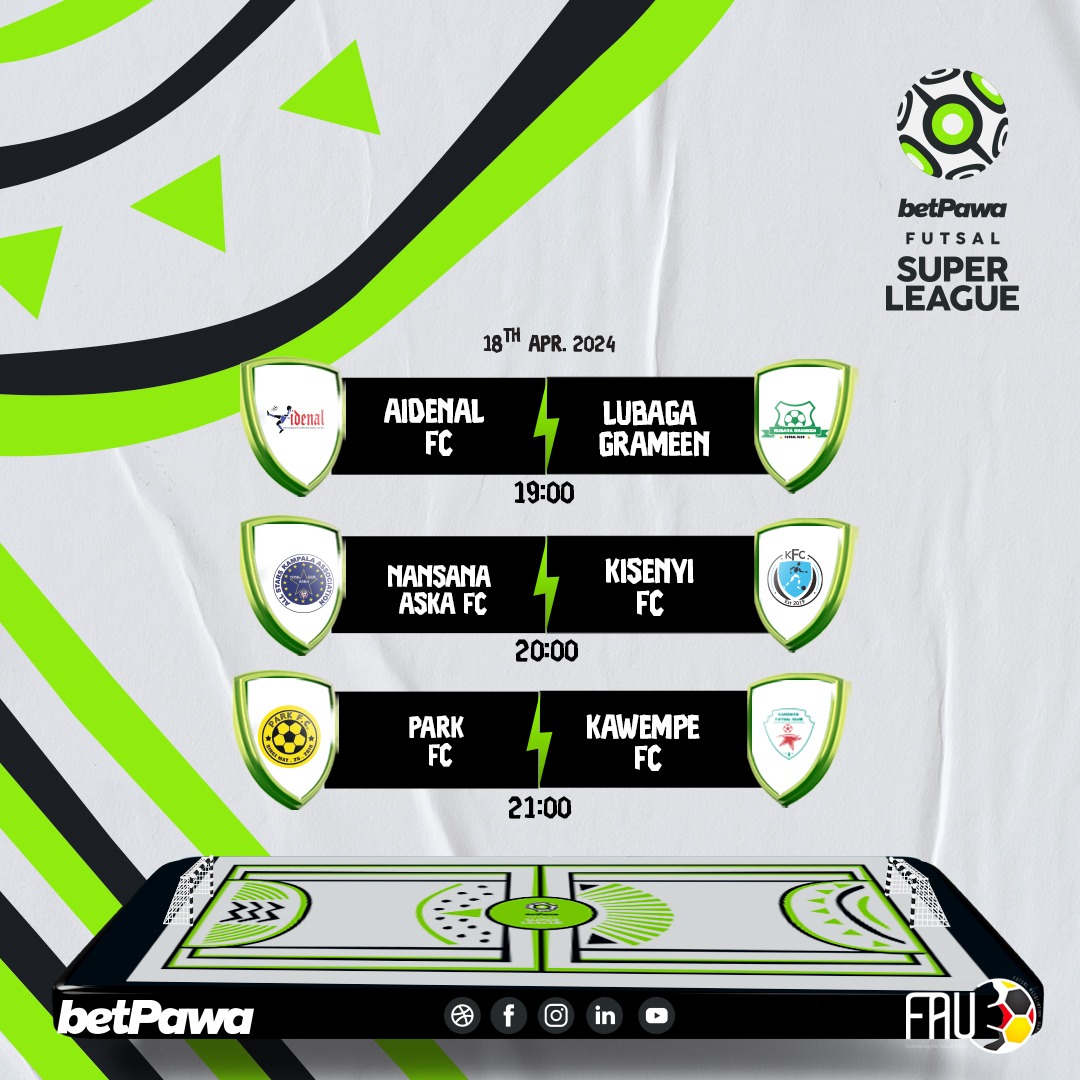 #betPawaXfutsal 

It's Thursday night's plot 

Three games on card!
An historical day for @ParkFC1 
Once they get a point in their fixture against bottom placed Kawempe FC, they will be the champions of this season. 
#VoBUpdates 
@JjunjuHamzah @aidenalug @AwardsReal @betPawaUG
