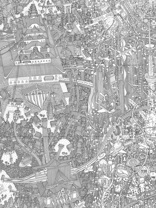 ペンで描いた空想の都市です。 