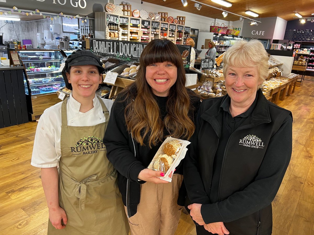 @brionymaybakes, TV presenter and cook, who was a contestant on @BritishBakeOff in 2018, visited us today to do a piece for a potential BBC Radio programme. She chatted to our bakers, including our Bakery Manager, Lizzy, customers and also to Anne, about our doughnuts, of course!