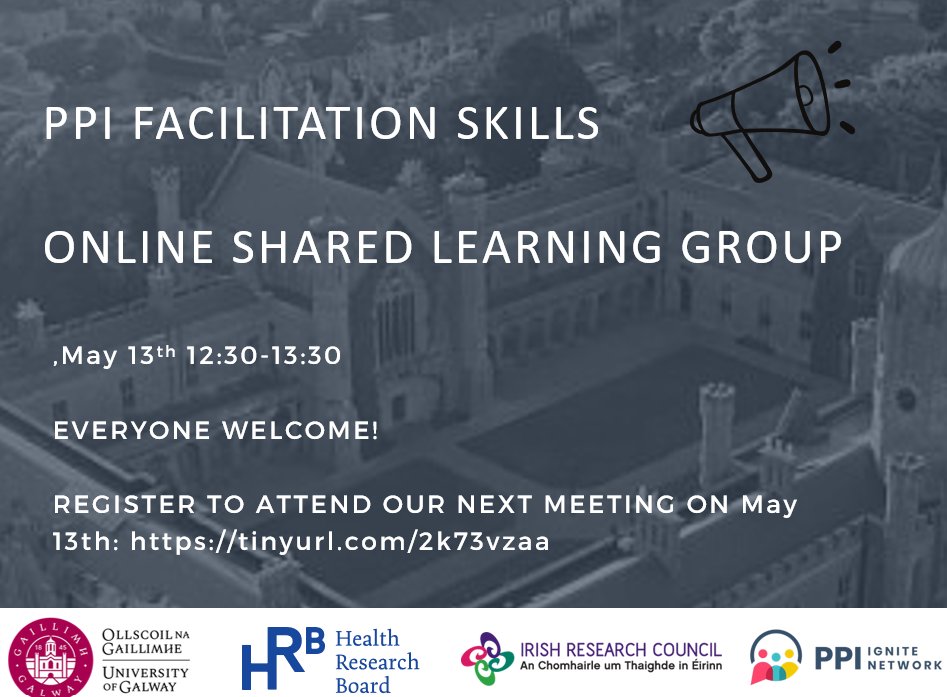 Registration is now open for our PPI Facilitation Skills Shared Learning Group on the 13th May 2024 from 12:30-13:30pm Share what you've learned and learn from others! 🌟Everyone welcome🌟 Register here; tinyurl.com/2k73vzaa