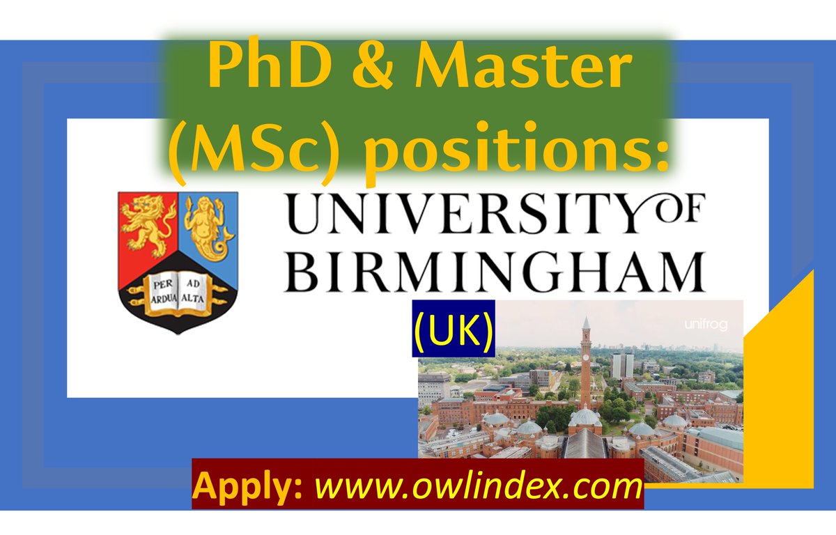 160 PhD & Master (MSc) positions at University of Birmingham (UK):
owlindex.com/oi/IC31808c

#owlindex #PhD #PhDposition #phdresearch #phdjobs #Research #researchers #University #uk #ukjobs #positions #Master #msc #positions  @owlindex  @unibirmingham @news_ub