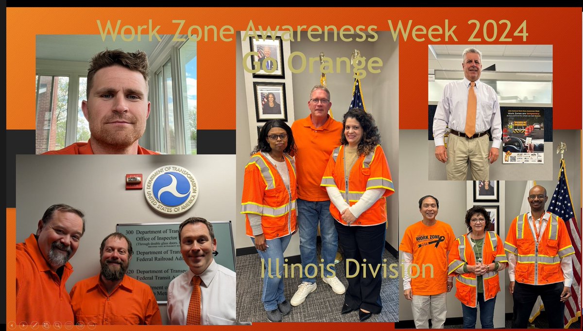 FHWA's Illinois Division is wearing orange in support of #WorkZone safety. #Orange4Safety #OrangeForSafety #NWZAW #NWZAW2024 #SafeWorkZonesForAll #SafeWorkZones