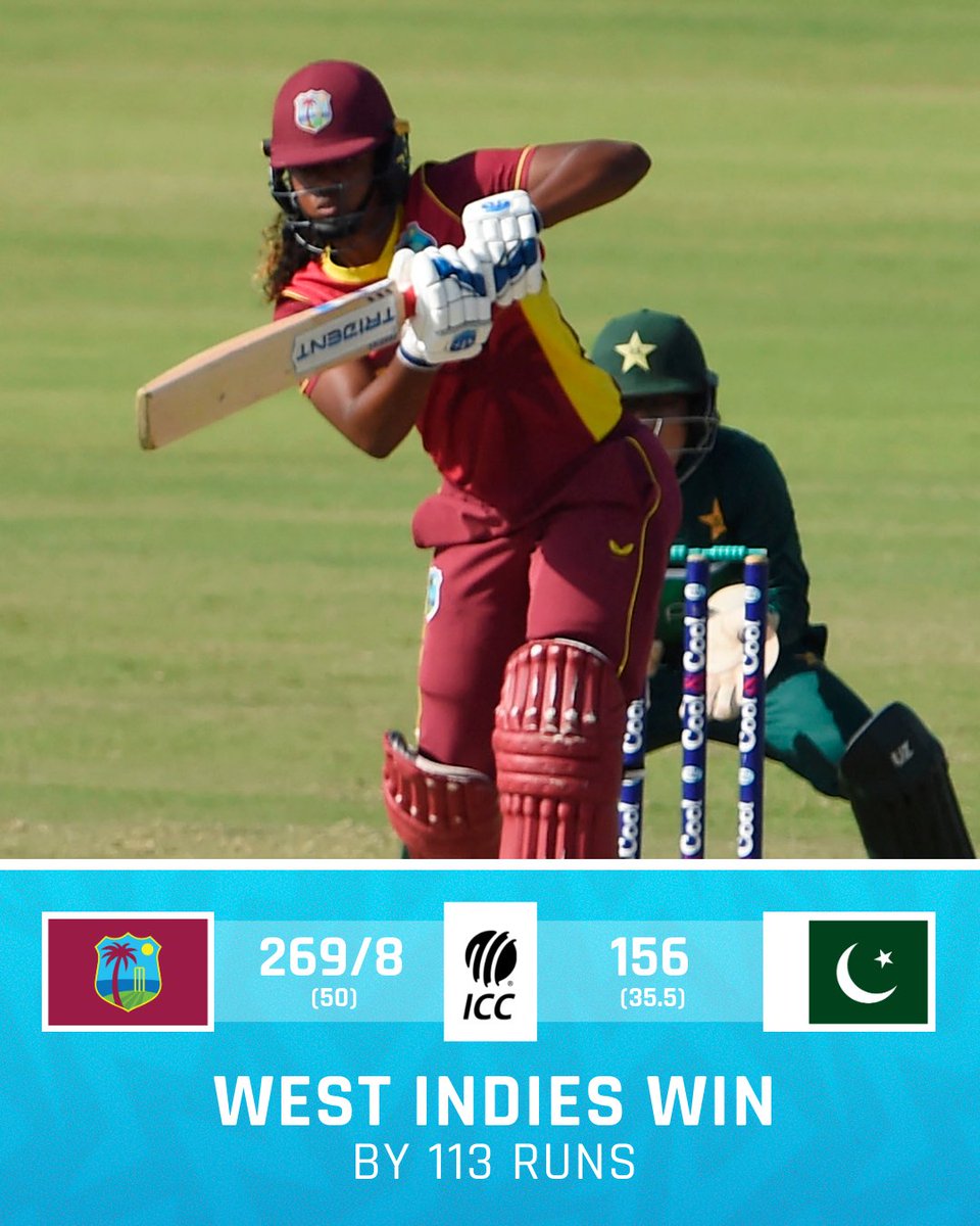 Hayley Matthews' all-round show powers West Indies to big win 👏

Watch the #PAKvWI ODI series live and FREE on bit.ly/3vXKsFY (in select regions) 📺

Scorecard 📝: bit.ly/4aCbHoB
