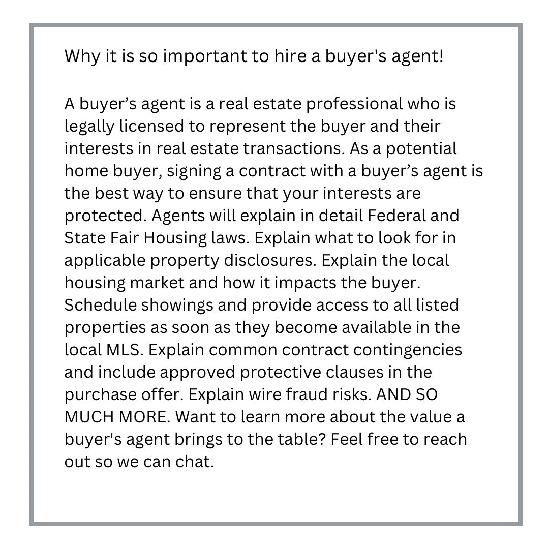 Why it is so important to hire a buyer's agent!
A buyer's agent is a real estate professional who is legally licensed to represent the buyer and their interests in real estate transactions. #homebuyingprocess #homebuyingtips