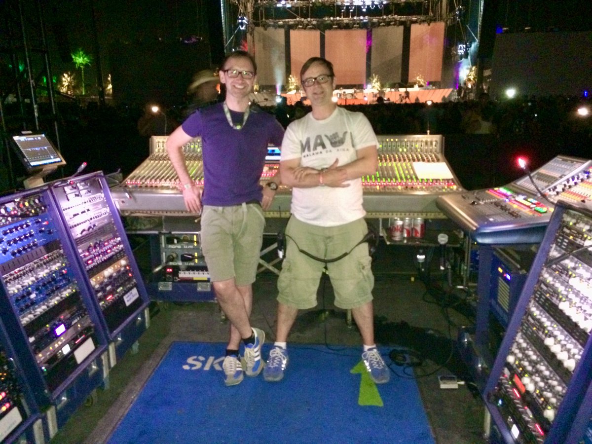 marccarolan's tweet photo. TBT 10 years ago almost to the day! Myself at Eddie with @museband at @coachella 2014. 2 pretty bonkers shows, including one during a full on sandstorm! 📸 Dave Rat #muse #coachella #tbt #livesound #analog #digital #mixing #mixingengineer #mixingconsole #sound #soundengineer https://t.co/6hHt4TesxB