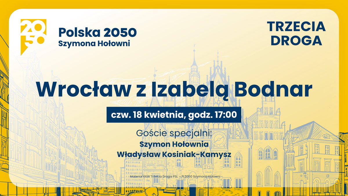 Kampania samorządowa zbliża się do końca! Już dziś, o 17:00, zapraszamy do śledzenia konwencji wyborczej @BodnarIzabela z udziałem liderów Trzeciej Drogi - @szymon_holownia i @KosiniakKamysz. Transmisja live na kanałach FB Polski 2050. Do zobaczenia! #Polska2050 #TrzeciaDroga