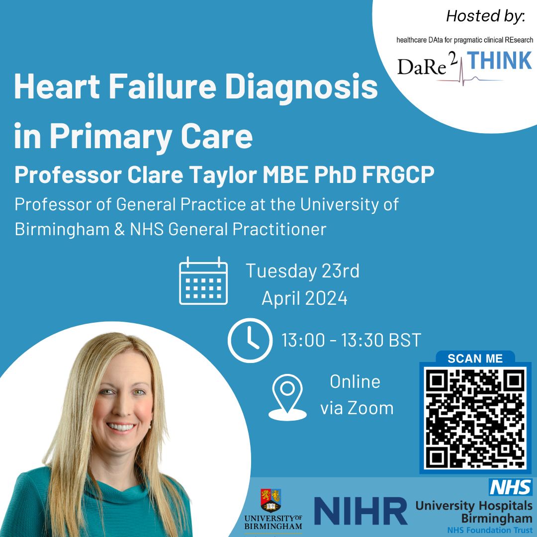 @DaRe2ThinkTrial are running a series of educational webinars for Allied Healthcare Professionals and General Practice staff across UK 🫀 The first event is next week - would you like to join us? Scan the QR code to register your interest! 🙌