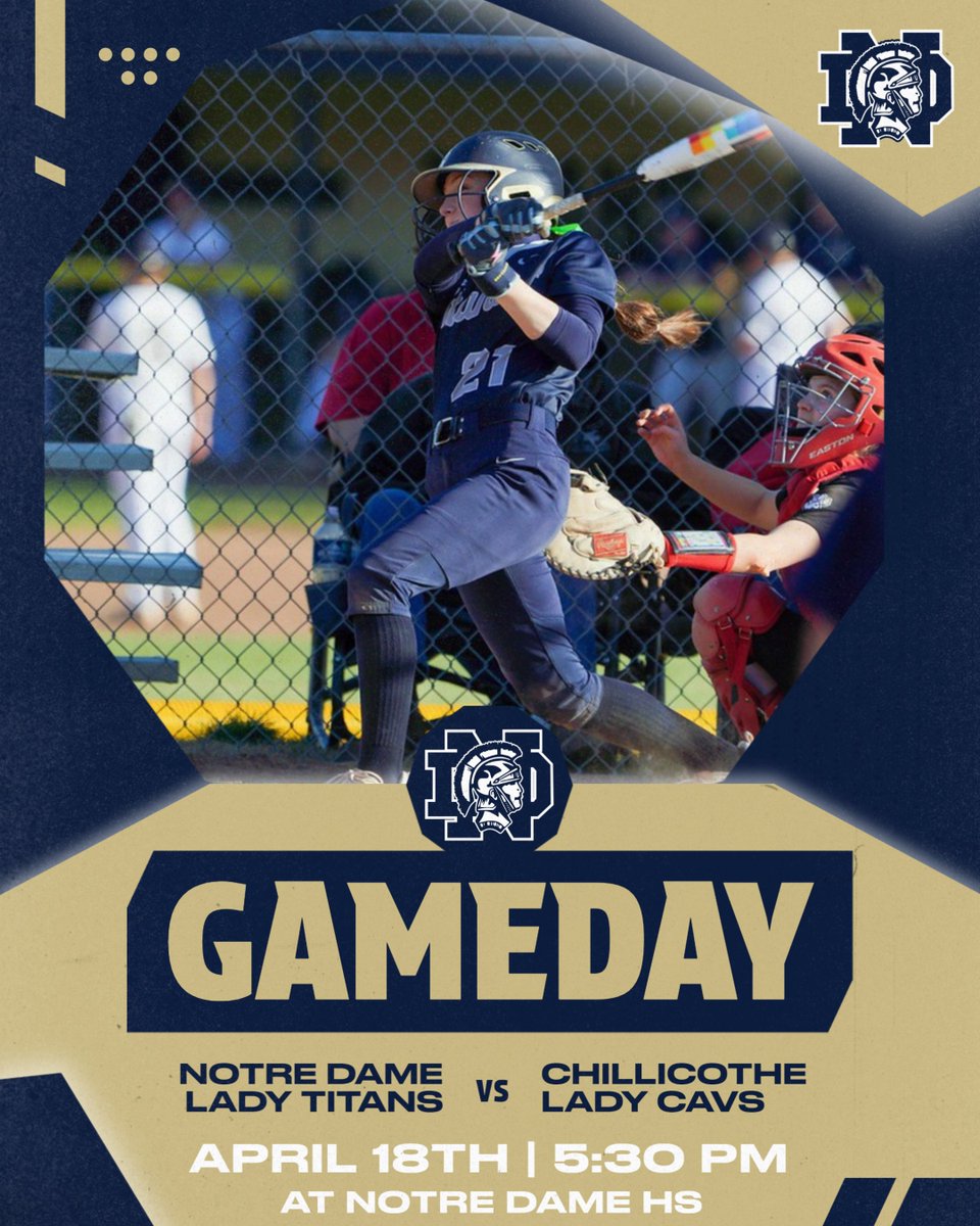 GAMEDAY
📍 NOTRE DAME HS
🆚 @cavs_chs 
🕠 5:30 PM
🥎 THE HILL