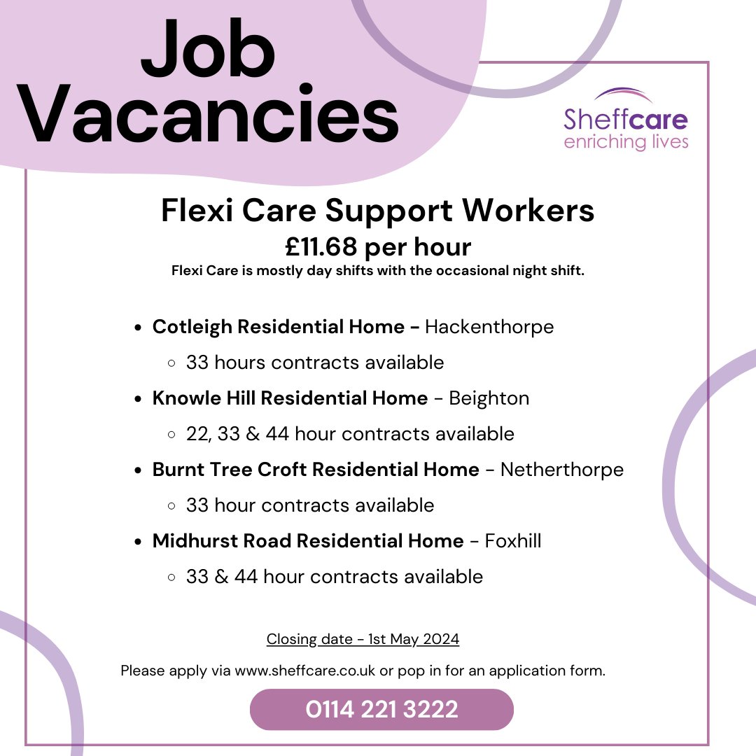 💜 We're hiring across Sheffield💜 Get in touch today to start your journey with our compassionate team by completing our online application form - sheffcare.co.uk/vacancies.html #sheffieldissuper #hiring #sheffieldjobs #carejobs @JCPinSouthYorks