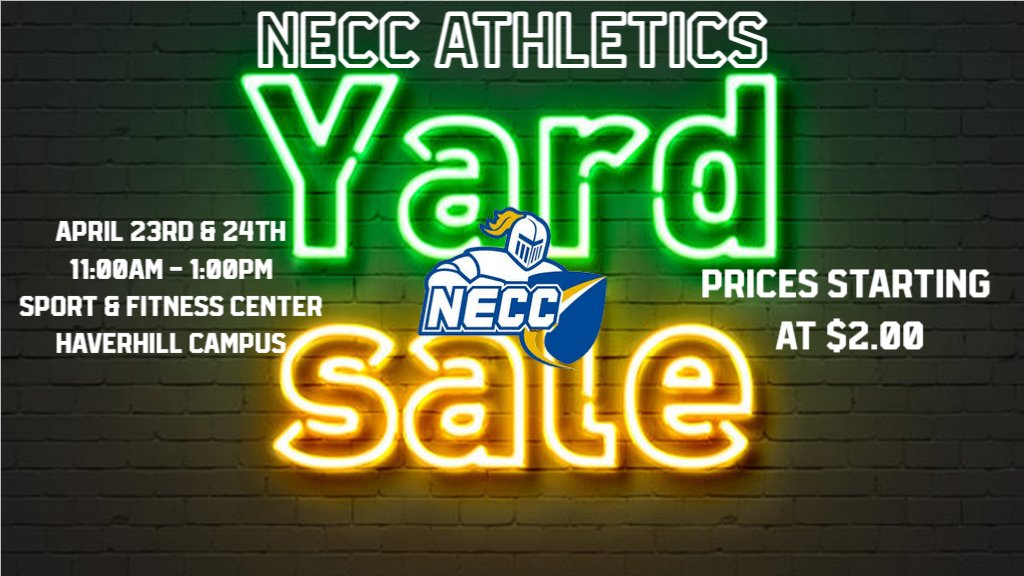 IT'S BACK!!! Our @northernessex Athletics Yard Sale returns next week to the Sport and Fitness Center. Stop by Tuesday and Wednesday from 11am-1:00pm.