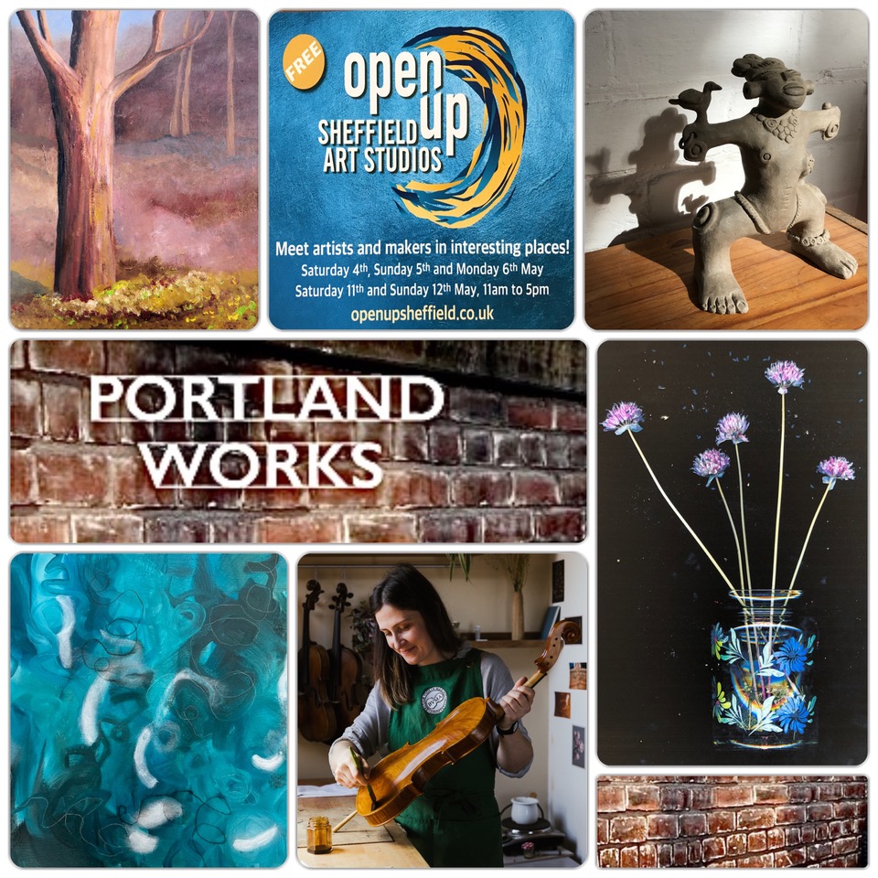 Come on down to Portland Works on the weekends of 4-6 May and 11-12 May and see some of our fabulous artists and craftspeople at work as part of @openupsheffield @lindadoughtyartist @marysewell @treelevel01 @suzannehaleart @hardyviolins