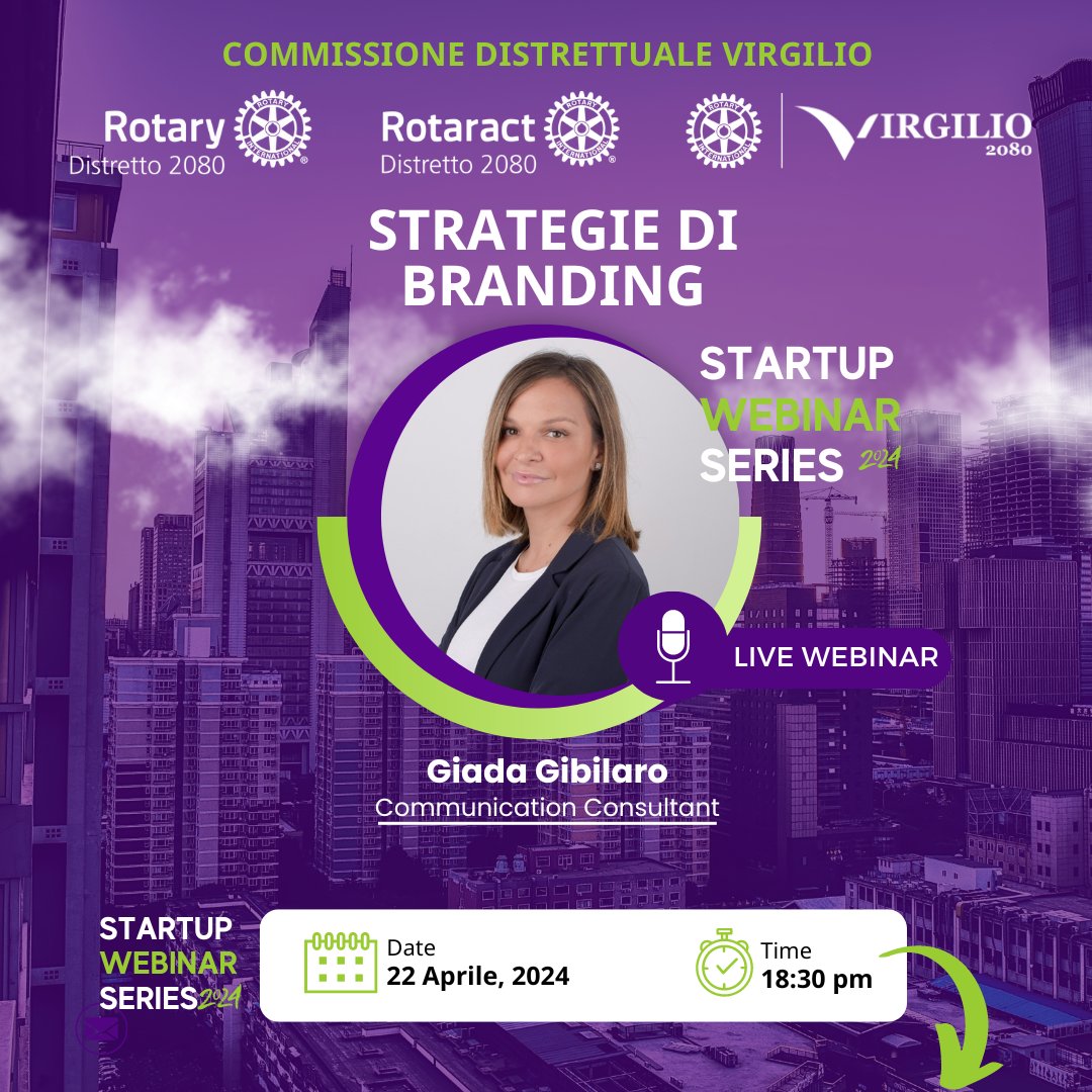 𝐒𝐭𝐚𝐫𝐭𝐮𝐩 𝐖𝐞𝐛𝐢𝐧𝐚𝐫 𝐒𝐞𝐫𝐢𝐞𝐬: Strategie di Branding  a cura di <a href="/GiadaGibilaro/">Giada Gibilaro</a>. Prenota il tuo posto: lnkd.in/dwyck8N4 #branding #startup #rotary
