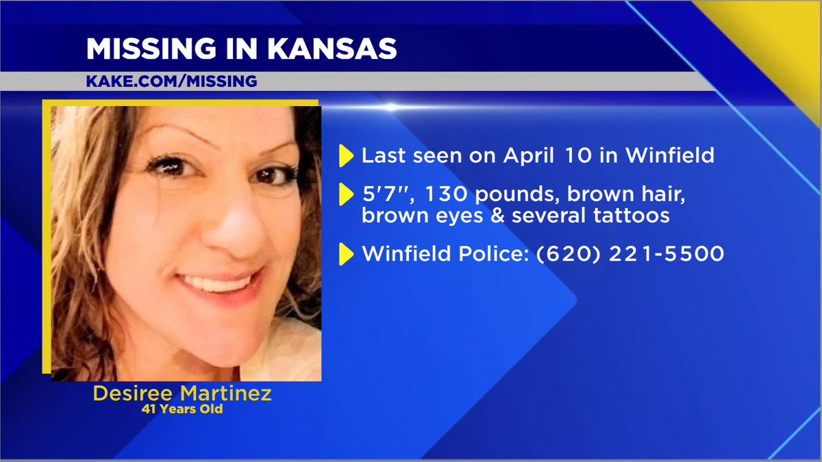 Please help #repost this @MissingInKansas for Desiree Martinez, 41, reported missing last Wednesday in south-central Kansas. Let's help find her safe. kake.com/story/50685103… #MissingInKS #Missing @TheJusticeDept @Hulu @netflix @iHeartRadio @CondeNast @acast @hbo @discoveryplus