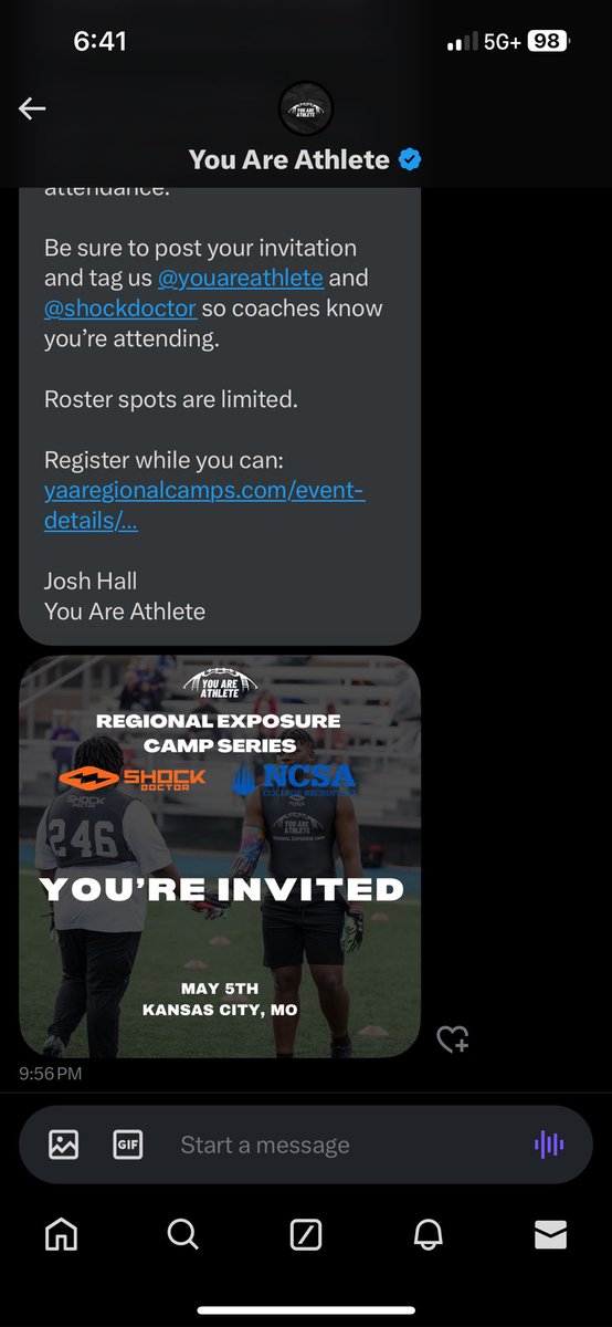 TysonTH2027's tweet photo. Thank you @youareathlete and @shockdoctor for the invite 

@Coach_Wiggers @TBHS_Football https://t.co/L1uMLhzXCZ