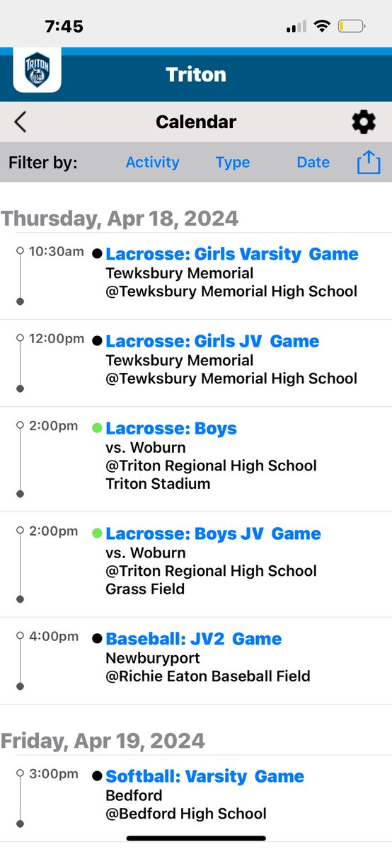 Todays action ! Please note - Jv boys lax will be played at 330 after the first the varsity game. Let’s go Vikes!