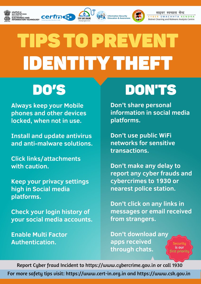 Safety tip of the day: Click links/attachments with caution. #indiancert #cyberswachhtakendra #staysafeonline #cybersecurity #besafe #staysafe #mygov #Meity #onlinefraud #cybercrime #scam #cyberalert #CSK #cybersecurityawareness