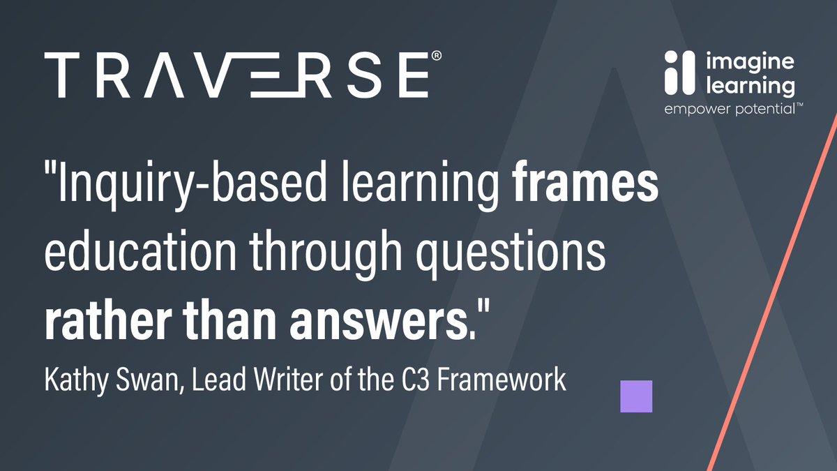 'Inquiry-based learning frames education through questions rather than answers, empowering students to drive their own learning,' says Kathy Swan, lead writer of the C3 Framework. Learn more about HQIM in social studies: @ImagineLearning #SponsoredContent edsurge.com/news/2024-04-1…