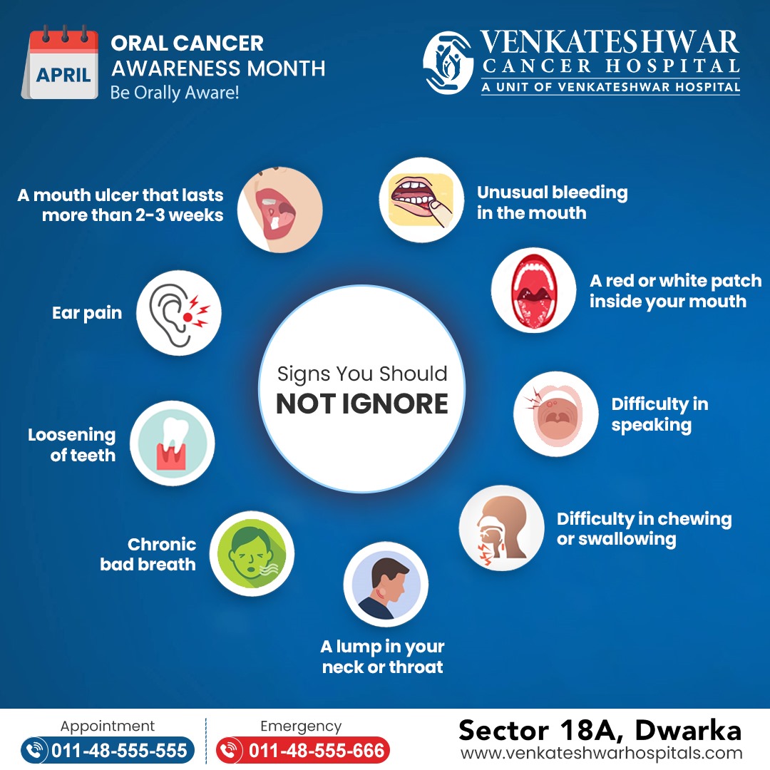 This #OralCancerAwarenessMonth, be orally aware!

Recognize the signs of Oral Cancer early for timely intervention and better outcomes.

Be vigilant about your oral health.

#OralCancer #OralCancerAwareness #OralCancerSigns #OralCancerFacts #OralCancerTreatment #CancerCare