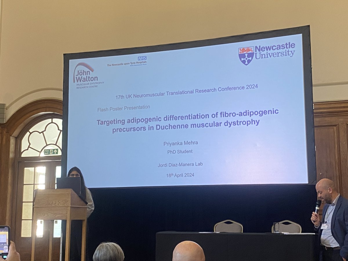 One of our PhD students, Priyanka Mehra, exploring targeting adipogenic differentiation of fibro-adipogenic precursors in DMD at the 17th UK Neuromuscular Translational Research Conference @ICGNMD @UCL_QS_CNMD