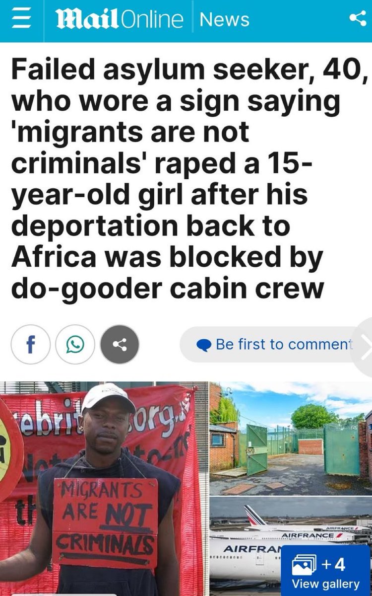 This African immigrant wore a sign saying ‘immigrants are not criminals’ then he raped a 15-year-old British girl. The immigrant was saved from deportation by liberal crew members and passengers. The crew members and passengers who helped him should be charged and sentenced to