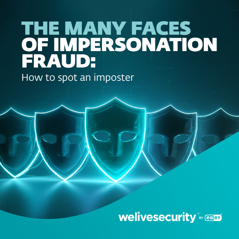 ESET's tweet photo. 🚨 Beware of impersonation scams! Know the warning signs and learn how to distinguish the genuine from the fraudulent in our newest #WeLiveSecurity article. Stay safe!

#ESET #ProgressProtected #Cybersecurity