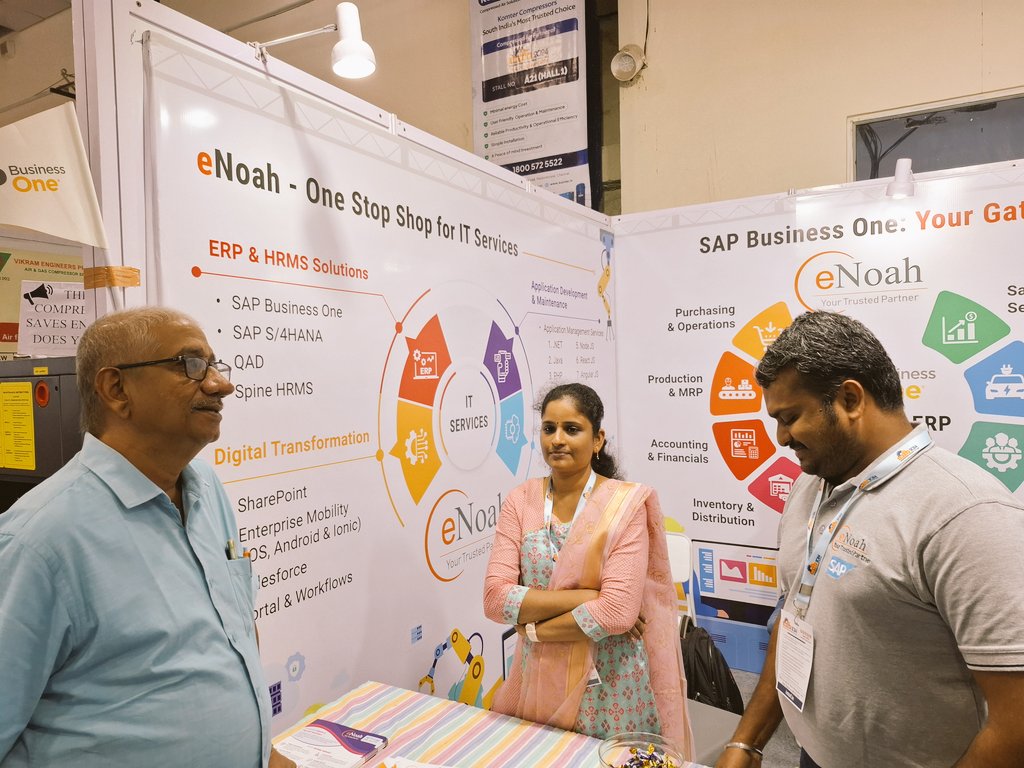 Day 1 at #IMTOF2024 #ChennaiTradeCentre and the  energy is electric! eNoah #SAPBusinessOne receiving an incredible response from #SMEs. Thrilled to see such  engagement and interest in our #IT solutions. Here's to innovation and  growth! #eNoah #SAPB1 #ERP #TradeShow2024 #Chennai